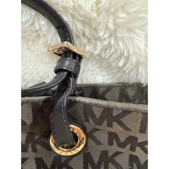 Michael Kors Tote Bag Womens Large Brown/Black MK Logo Monogram Gold - Picture 5 of 10